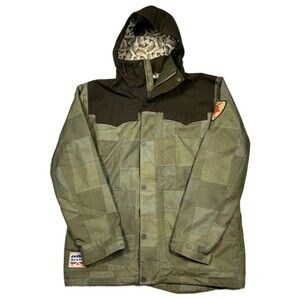 Burton DRYRIDE Hooded Snowboard Coat XL Ski Parka Fish Theme Thermolite Green